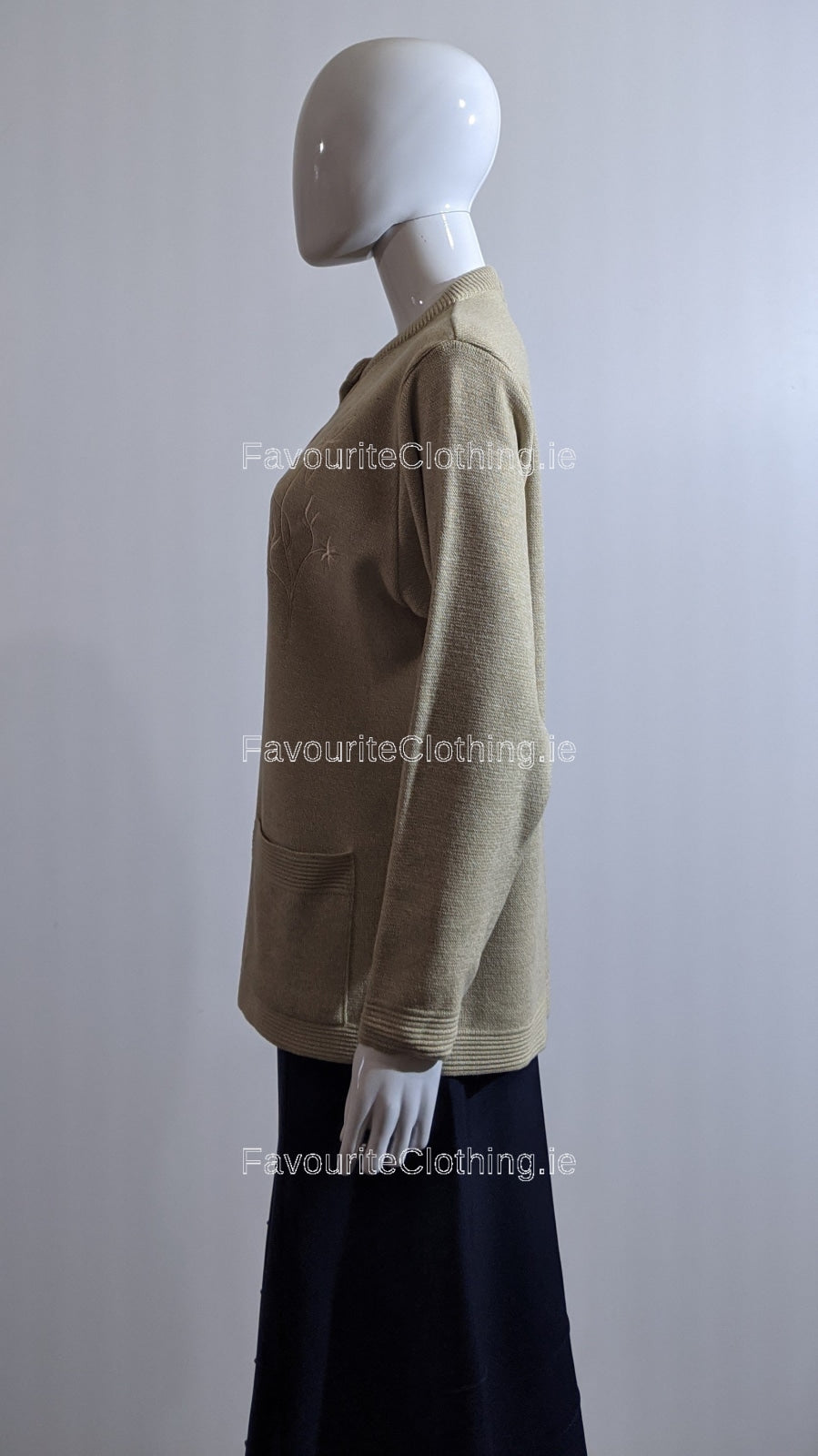 Beige Round Neck Button Pocket Cardigan