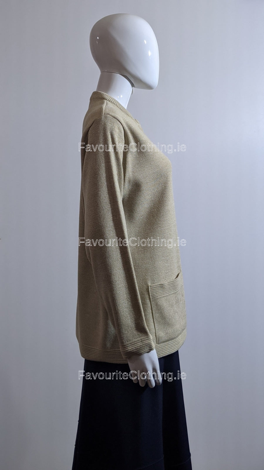 Beige Round Neck Button Pocket Cardigan