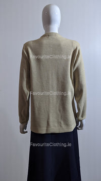 Beige Round Neck Button Pocket Cardigan