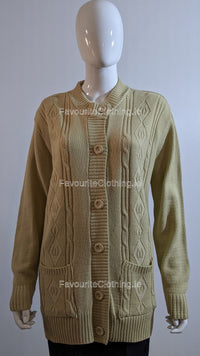 Beige Round Neck Button Up Pocket Cardigan