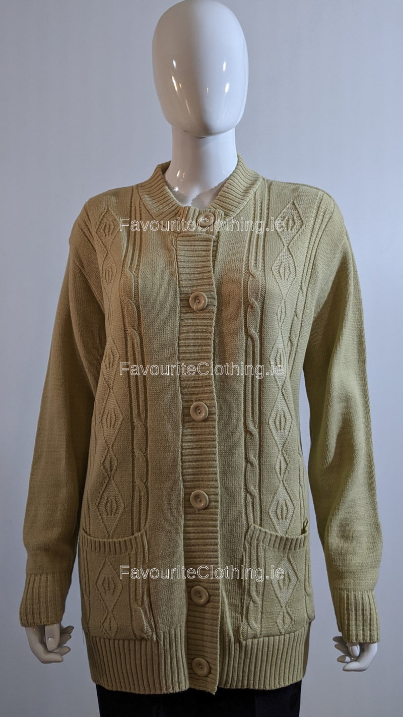 Beige Round Neck Button Up Pocket Cardigan