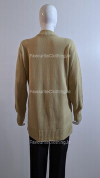 Beige Round Neck Button Up Pocket Cardigan