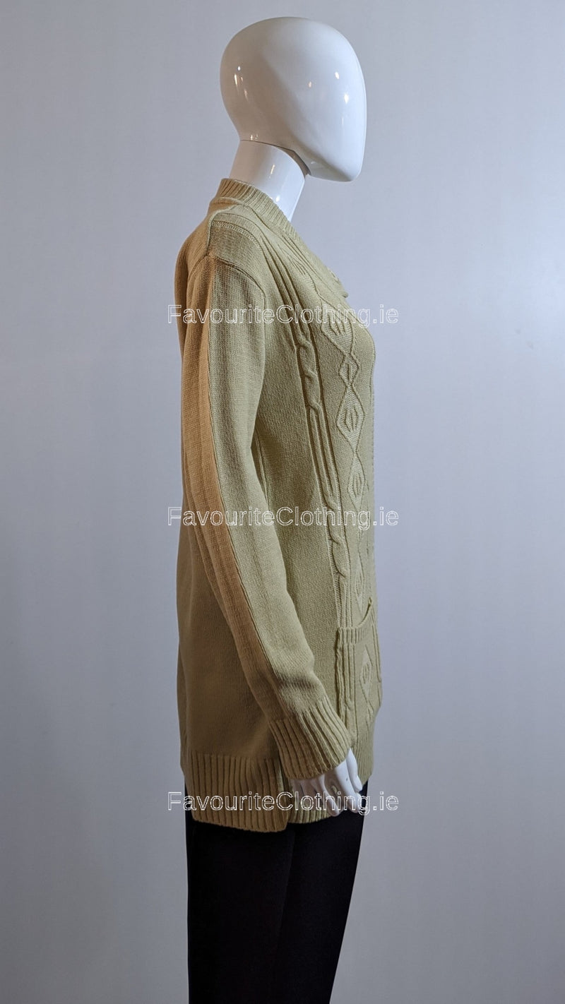 Beige Round Neck Button Up Pocket Cardigan