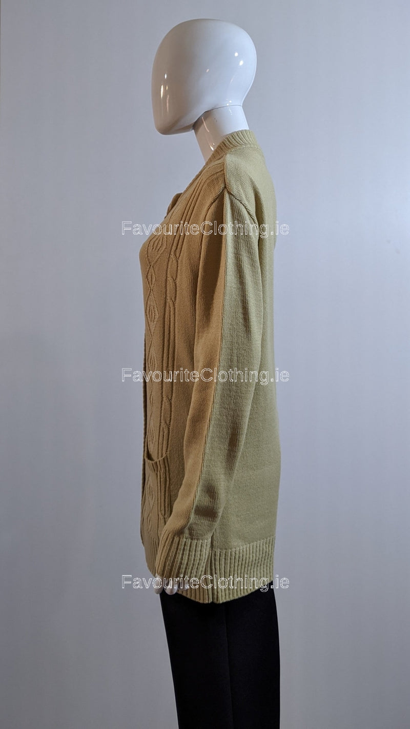 Beige Round Neck Button Up Pocket Cardigan