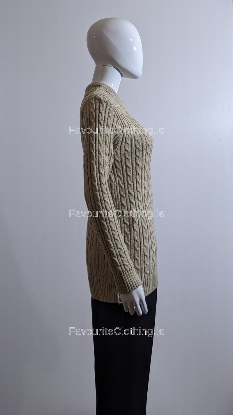 Beige Round Neck Cable Knit Jumper