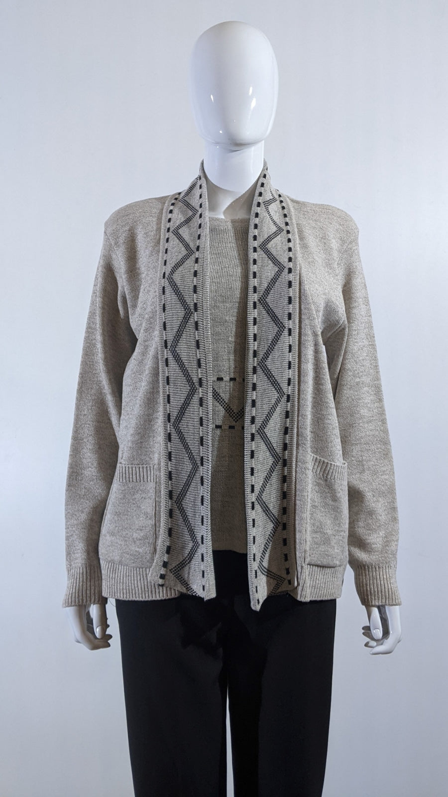 Beige Stitched Design Pattern Twinset Jumper