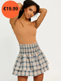 Beige Tartan Check Rara Mini Skirt