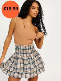 Beige Tartan Check Rara Mini Skirt