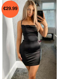 Black Cowl Neck Bodycon Satin Mini Dress