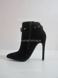 Black Diamante Front Strap Stiletto Heel Ankle Boot