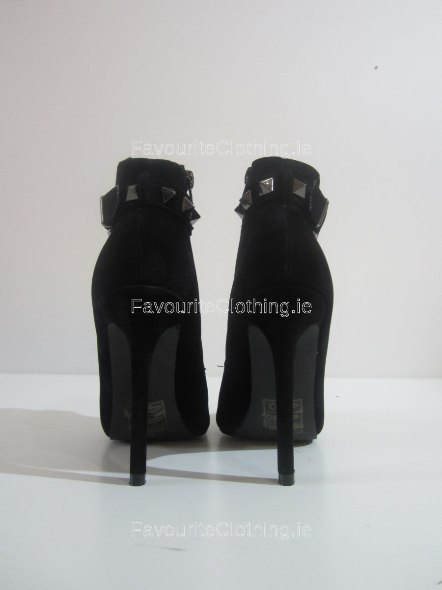 Black Diamante Front Strap Stiletto Heel Ankle Boot