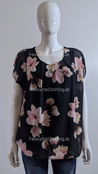 Black Floral Pattern Top