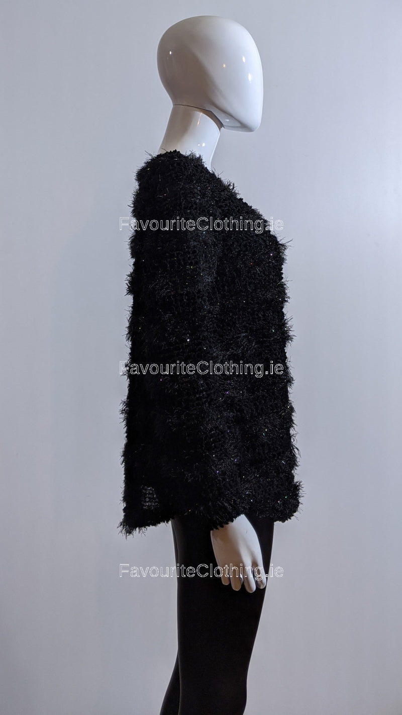 Black Fluffy Glitter Detail Jumper