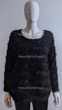 Black Fluffy Glitter Detail Jumper