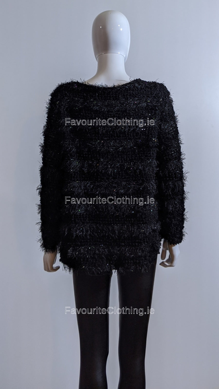 Black Fluffy Glitter Detail Jumper