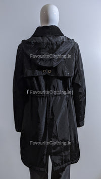 Black Fur Collar Hooded Long Coat