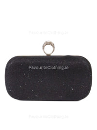 Black Glitter Diamond Ring Detail Clutch Bag