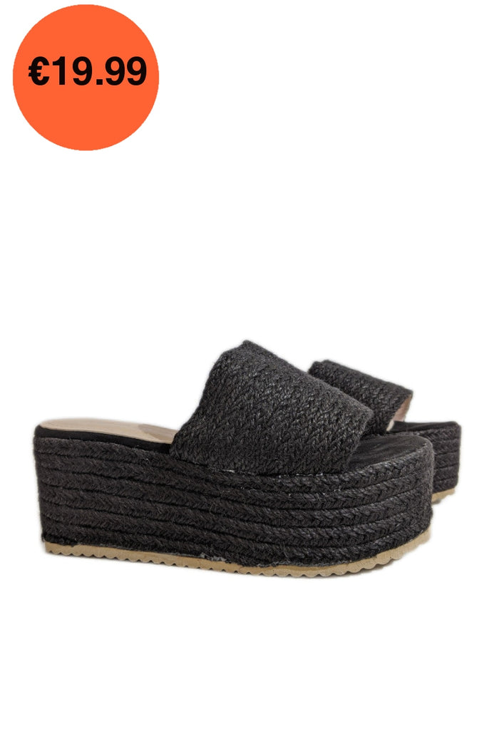 Black Jute Platform Mule Sandals