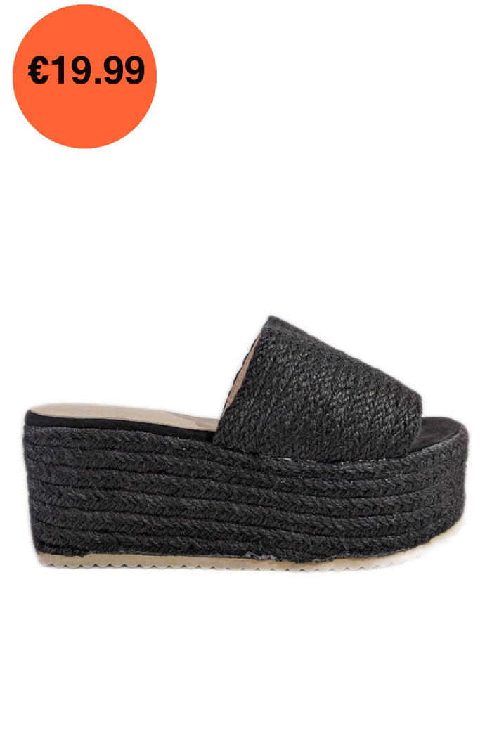 Black Jute Platform Mule Sandals