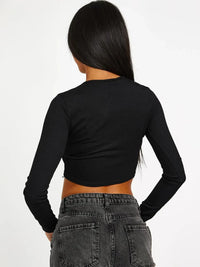 Black Los Angeles Long Sleeves Crop Top