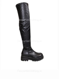 Black Over the Knee Chunky Sole Boots