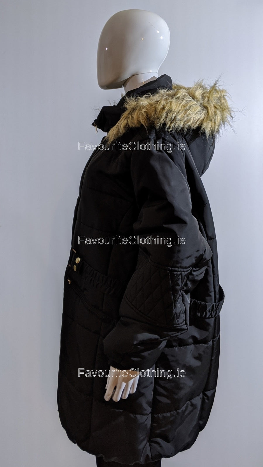 Black Padded Hooded Long Coat