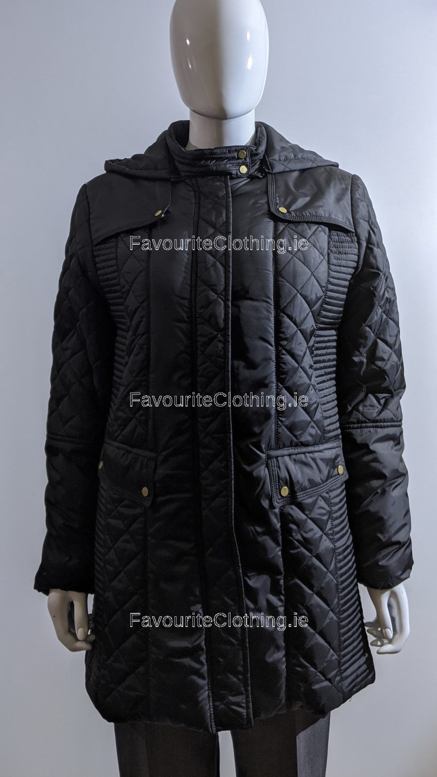 Black Padded Quilted Hooded Long Coat