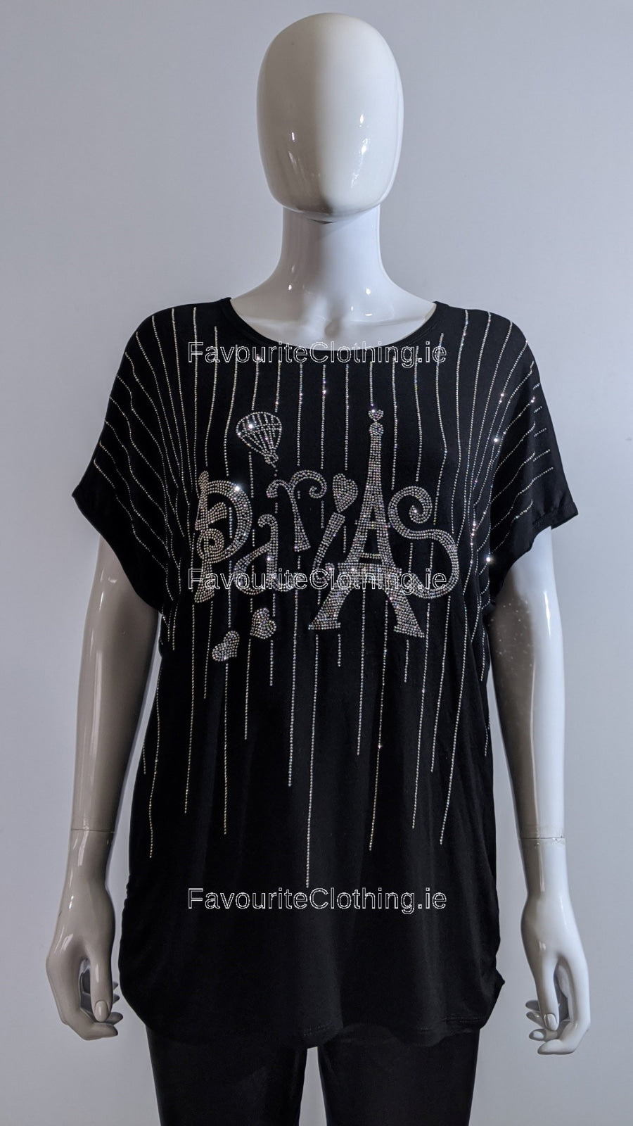 Black 'Paris' Glitter Top