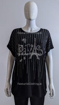 Black 'Paris' Glitter Top