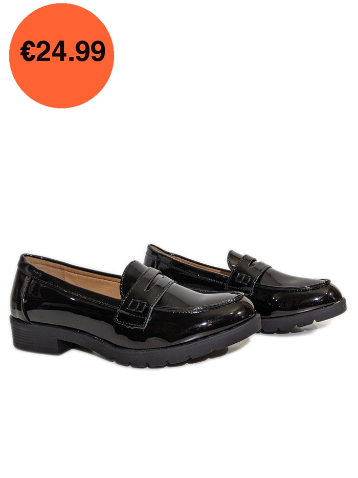 Black Patent Loafers Flat Shoes