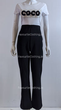 Black Ribbed Elasticated Trouser