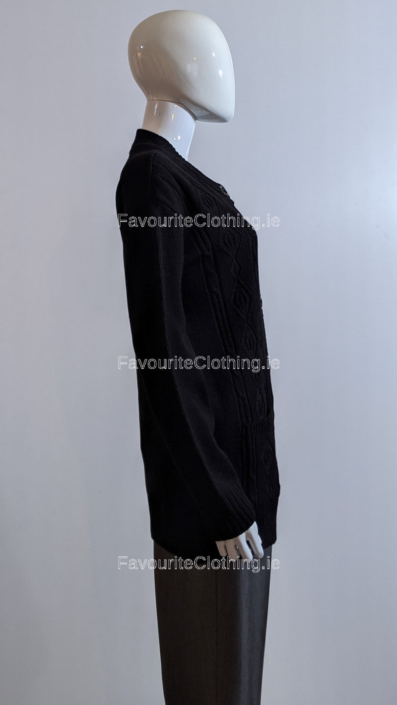 Black Round Neck Button Up Pocket Cardigan