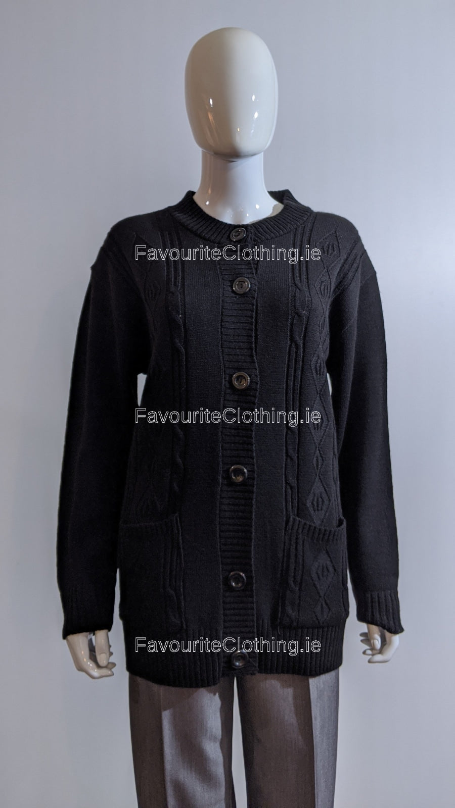 Black Round Neck Button Up Pocket Cardigan