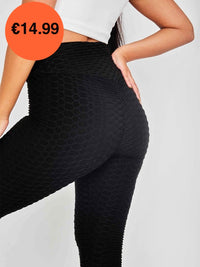 Black Ruched Back Honeycomb Texture Detail Active Legging