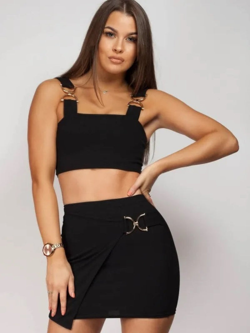 Black Top & Skirt Buckle Co-Ord Set