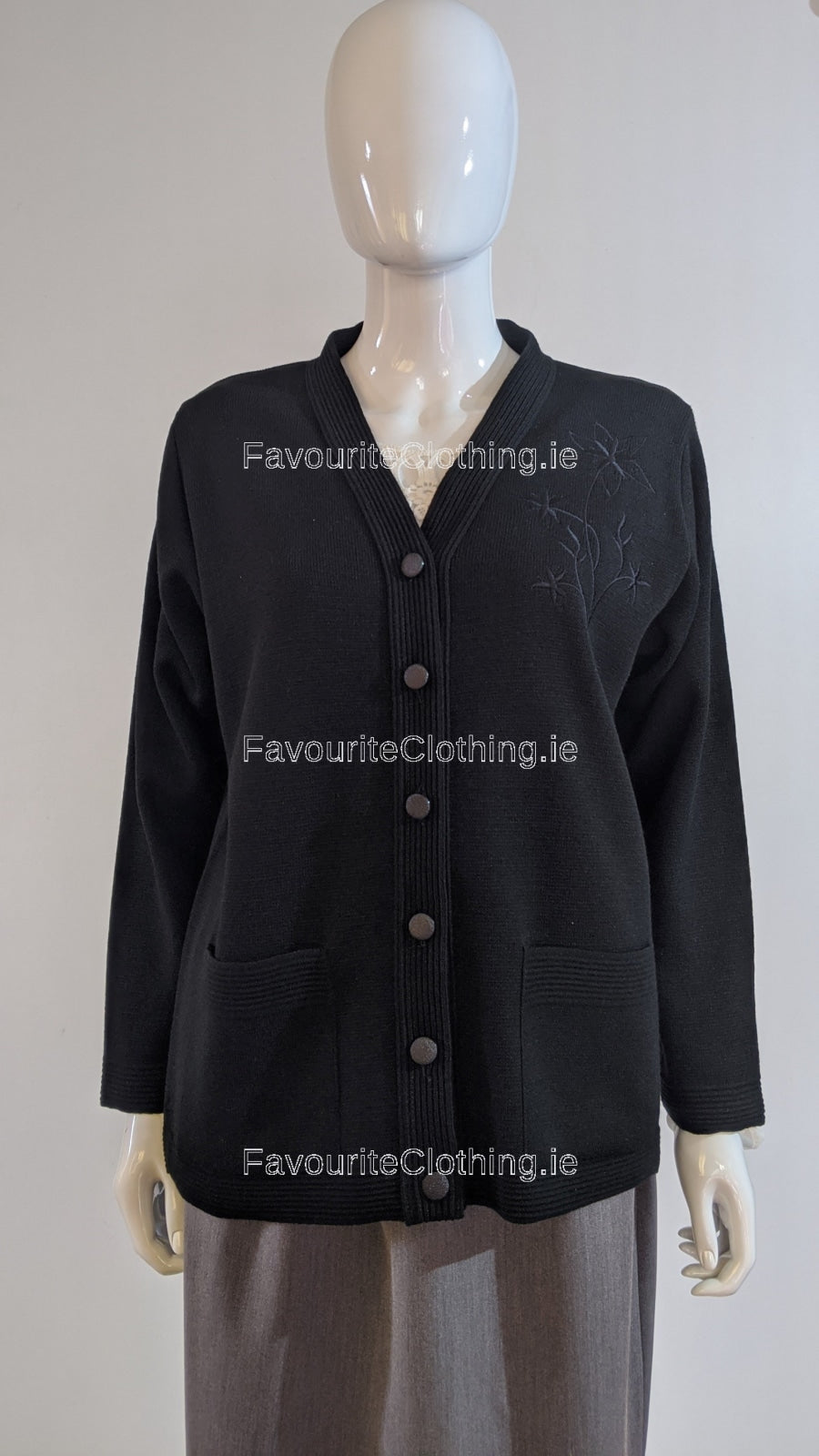 Black V-Neck Button Two Pocket Cardigan