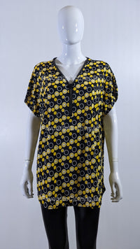 Black & Yellow Spotted Print Loose Zip Top