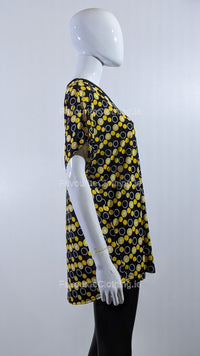 Black & Yellow Spotted Print Loose Zip Top