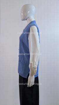 Blue Button Up Knitted Waistcoat with Pockets