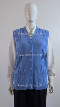 Blue Button Up Knitted Waistcoat with Pockets