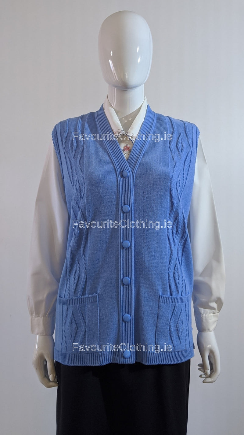 Blue Button Up Knitted Waistcoat with Pockets