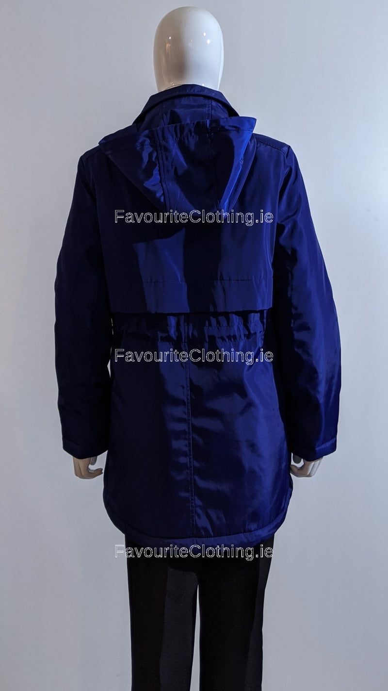 Blue Pattern Hooded Long Coat