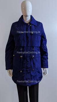 Blue Pattern Hooded Long Coat