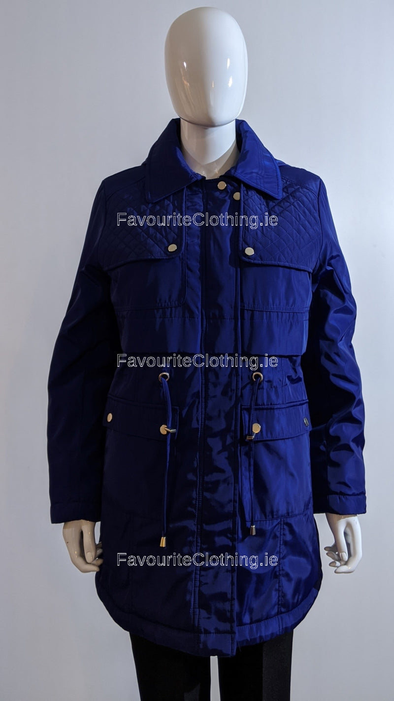 Blue Pattern Hooded Long Coat