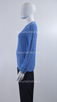 Blue Round Neck Cable Knit Jumper