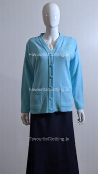 Blue V-Neck Button Pocket Cardigan