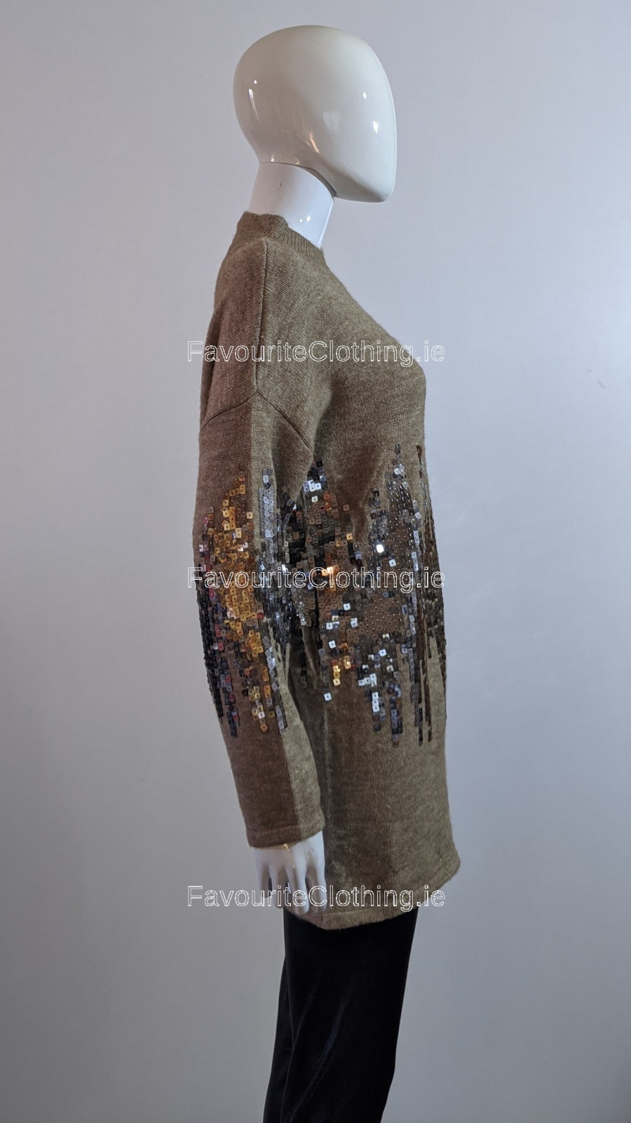 Brown Oversized Sequin High Neck Jumper