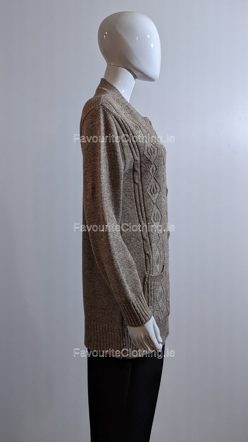 Brown Round Neck Button Up Pocket Cardigan