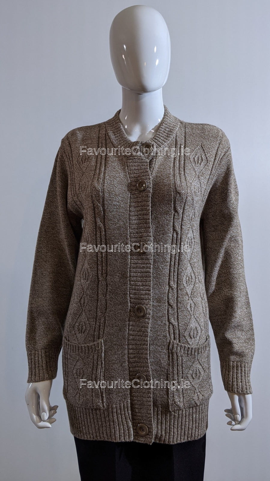 Brown Round Neck Button Up Pocket Cardigan