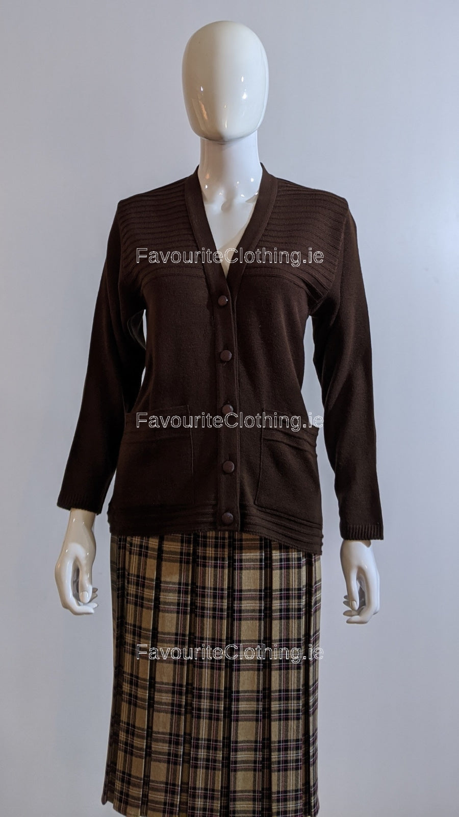 Brown V-Neck Two Pocket Cardigan